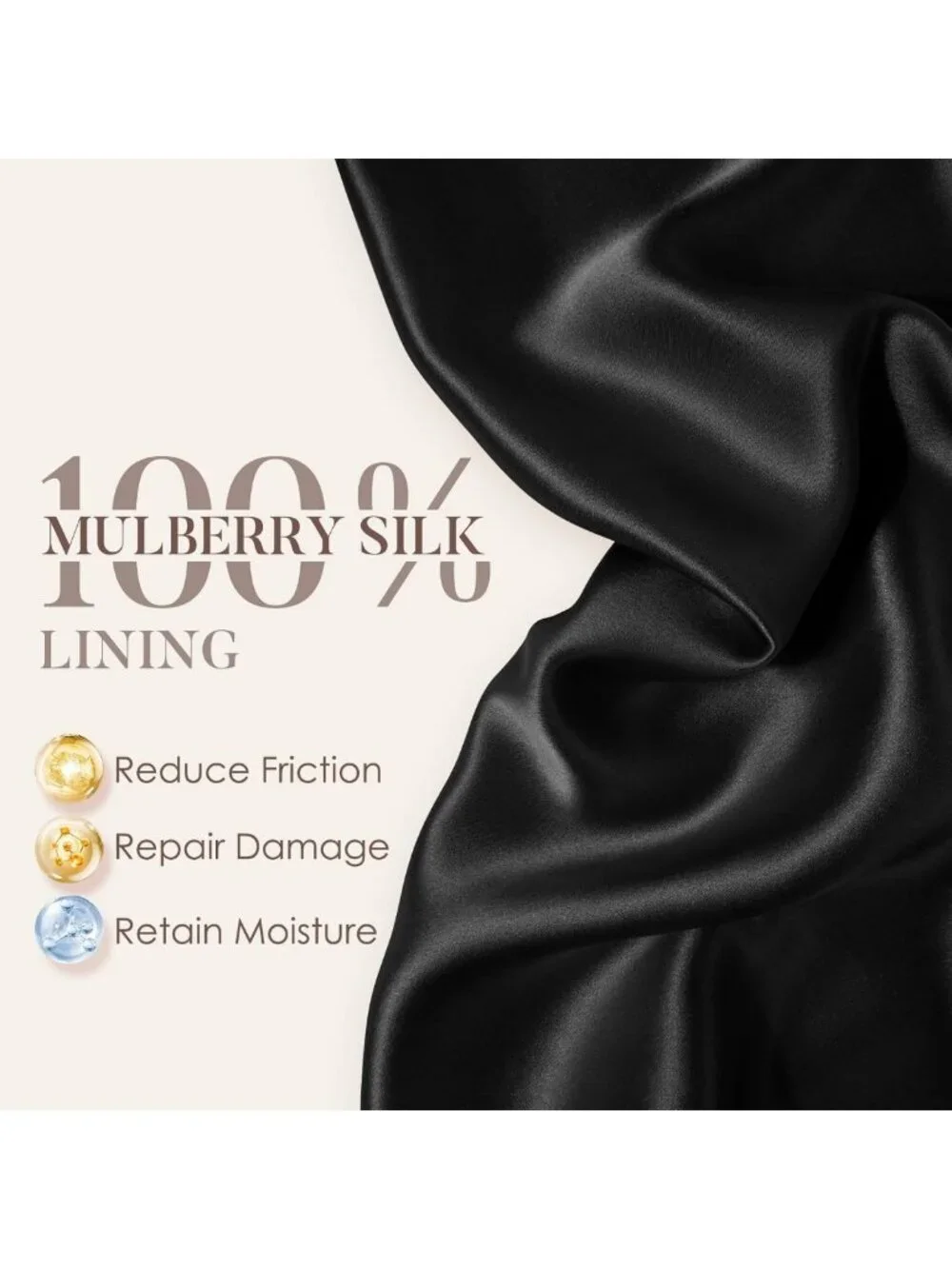 Silk Sleep Bonnet for Women & Men - Soft Mulberry Silk Hair Protection, Black